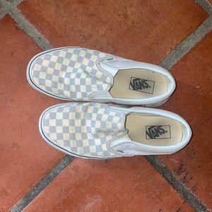 Light blue and white checkered vans